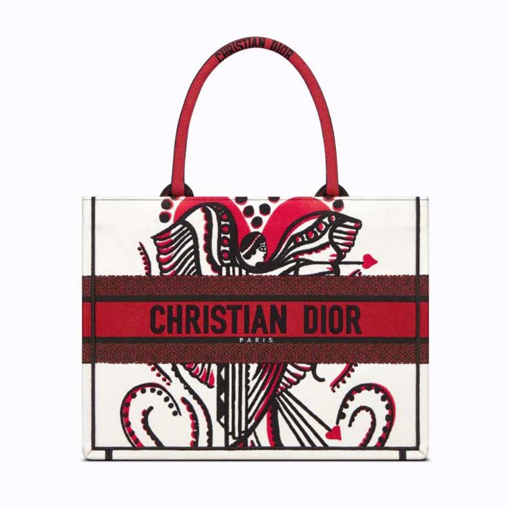 TÚI Dior Women Medium Dior Book Tote Latte Multicolor Cupidon Embroidery