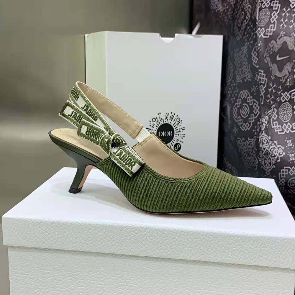 GIÀY Dior Women J’Adior Slingback Pump Khaki Embroidered Cotton