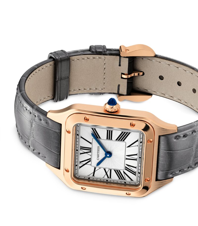 Đồng hồ CARTIER Rose Gold Santos-Dumont Watch 38mm mặt số màu trắng dây da