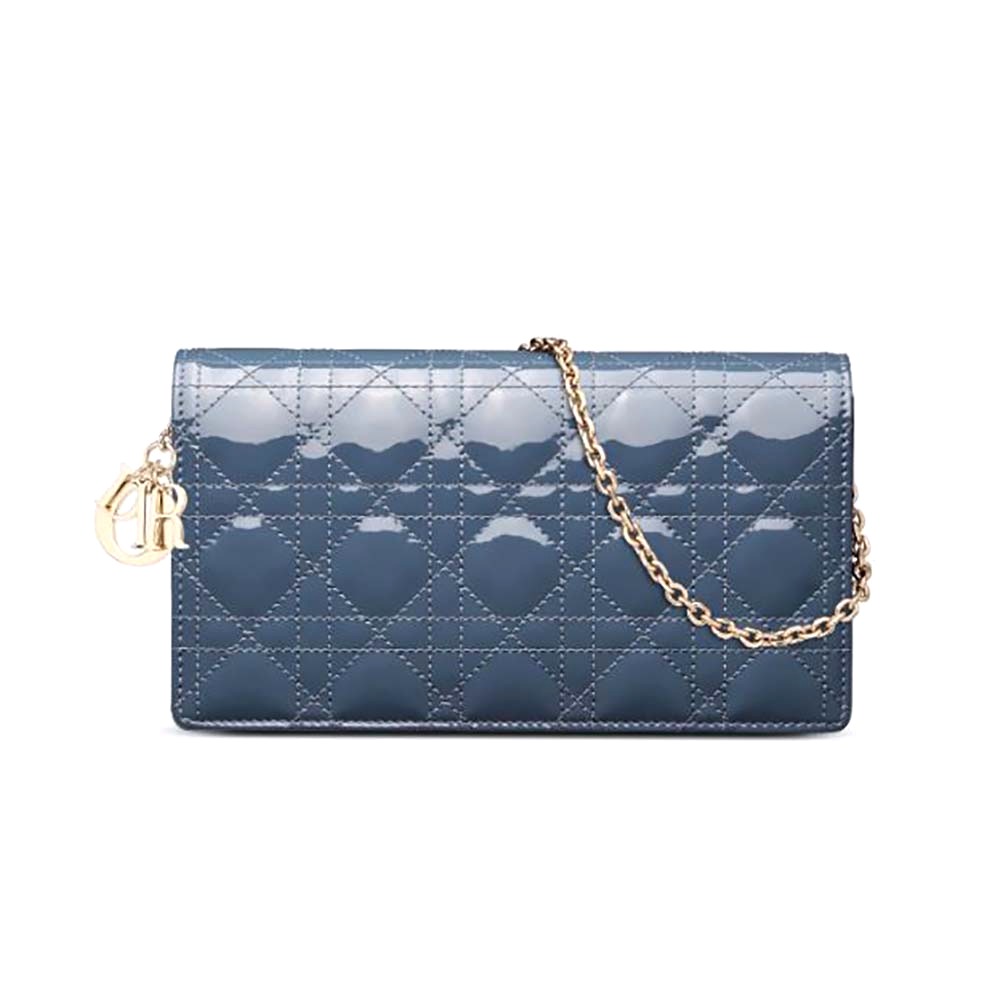 TÚI Dior Lady Dior Pouch Patent Cannage Calfskin-Blue