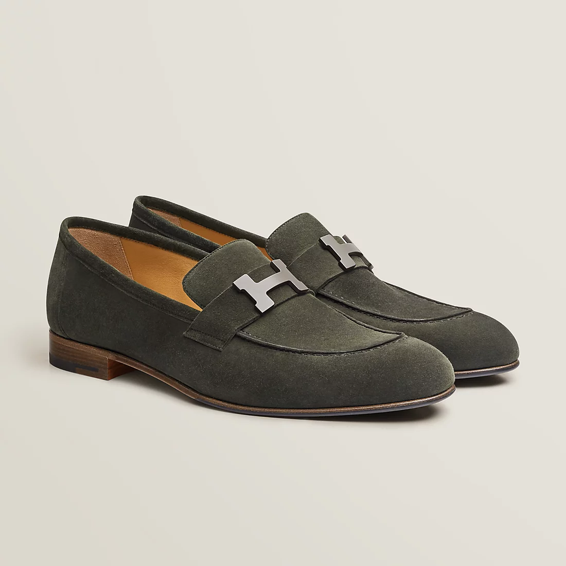 GIÀY HERMES PARIS LOAFER SUEDE LEATHER OLIVE SS2022