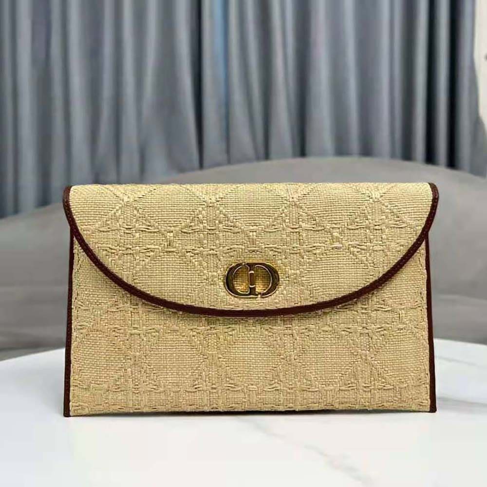 TÚI Dior Women 30 Montaigne Avenue Pouch with Flap Natural Cannage Raffia