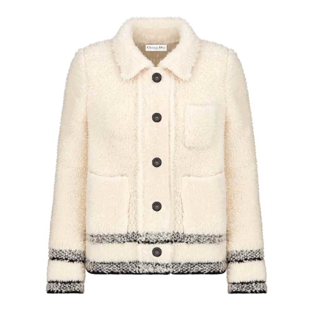 ÁO Dior Women Caro Jacket Ecru Technical Wool Fleece Knit