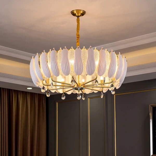 ĐÈN CHÙM Vanessa Art Deco Translucent Glass And Crystal Ring Chandelier