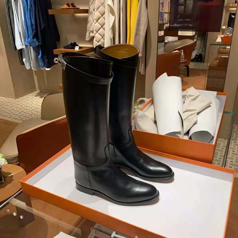 GIÀY Hermes Women Jumping Boot in Box Calfskin-Black