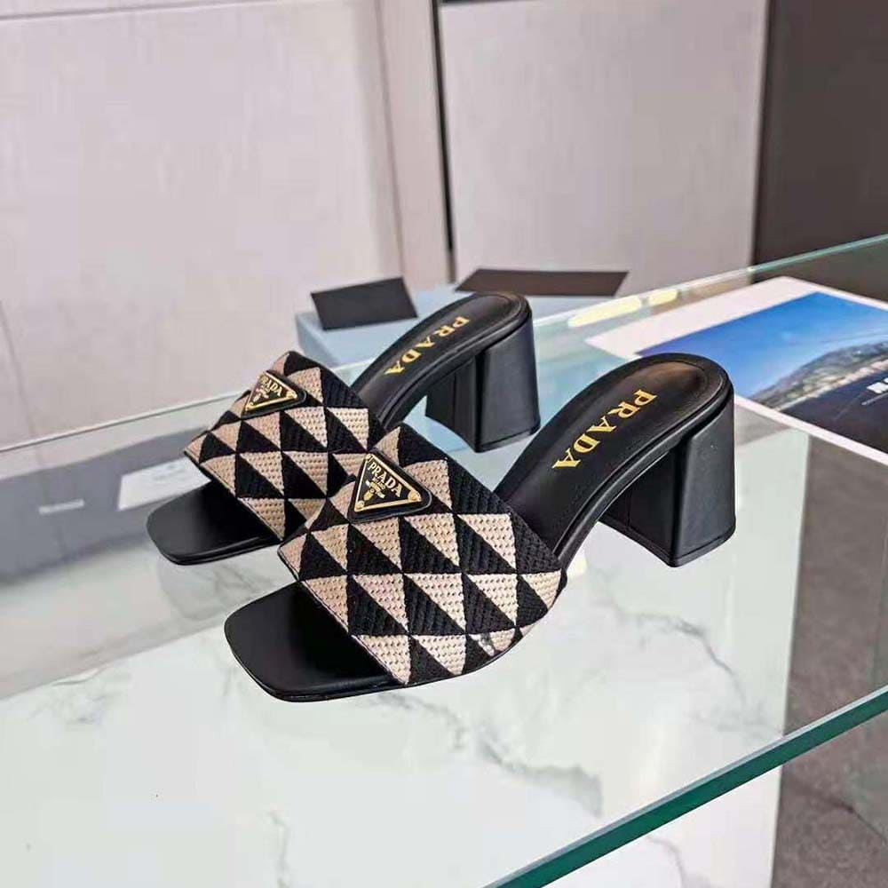DÉP Prada Women Embroidered Fabric Sandals-Black