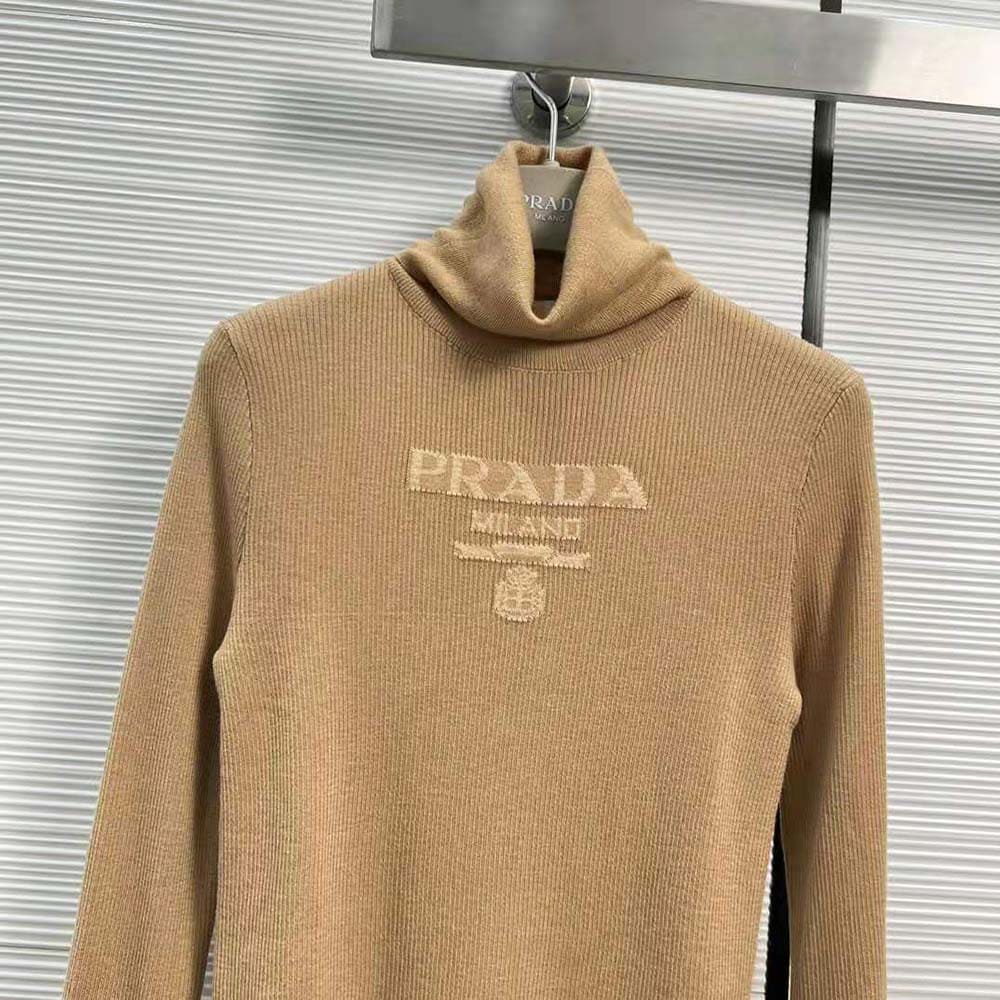 ÁO Prada Superfine Wool Turtleneck Sweater-Brown