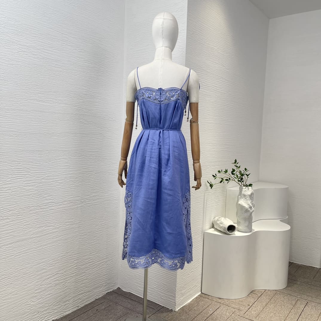 VÁY ZIMMERMANN Lace Patchwork Sleeveless Midi Blue Dress High Classy