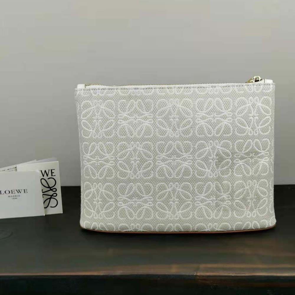TÚI Loewe Women Oblong Anagram Pouch in Jacquard and Calfskin-White