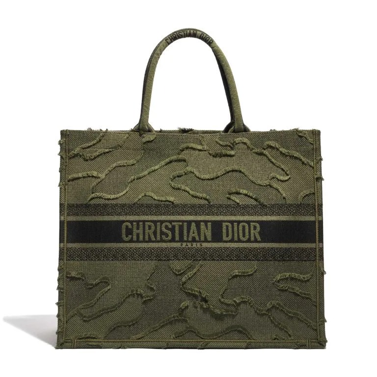 TÚI DIOR Book Tote Large Camouflage Embroidery Canvas Green