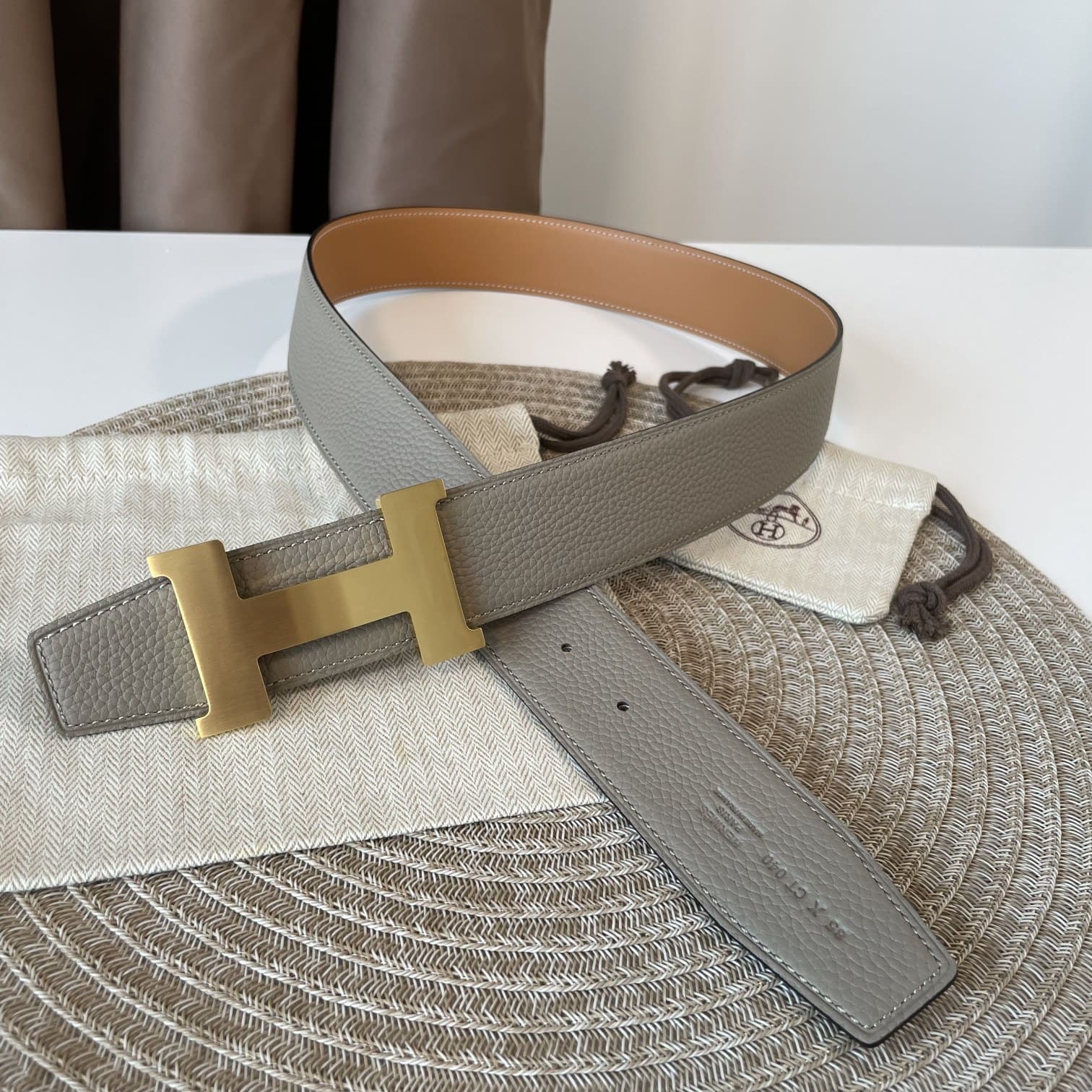 DÂY LƯNG HERMES H Togo leather hai mặt khóa vàng