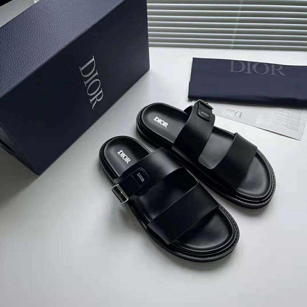 DÉP SANDAL DIOR Aqua Sandal Da bê đen mịn