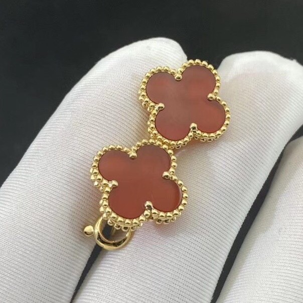 KHUYÊN TAI VAN CLEEF & ARPELS ALHAMBRA EARRINGS CARNELIAN 15MM GOLD 18K YELLOW GOLD