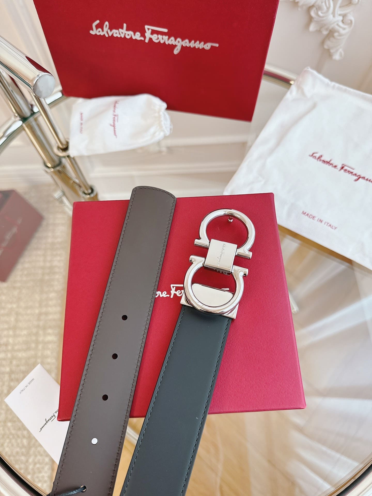DÂY LƯNG Salvatore Ferragamo Adjustable Gancini Belt Khóa bạc