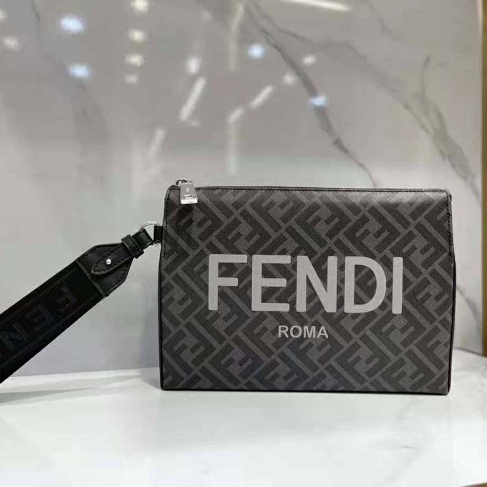 TÚI Fendi Men Clutch Pack Pouch in Black FF Fabric