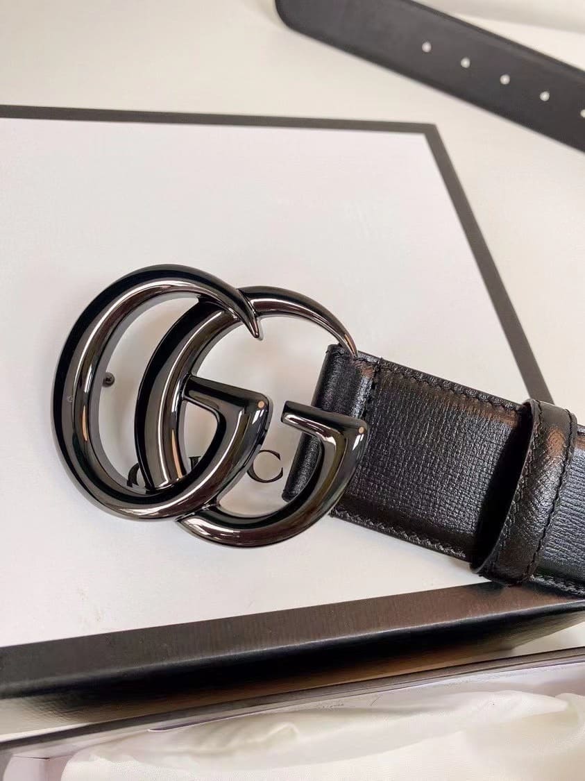 DÂY LƯNG GUCCI GG BLACK CALFSKIN LEATHER Khóa đen