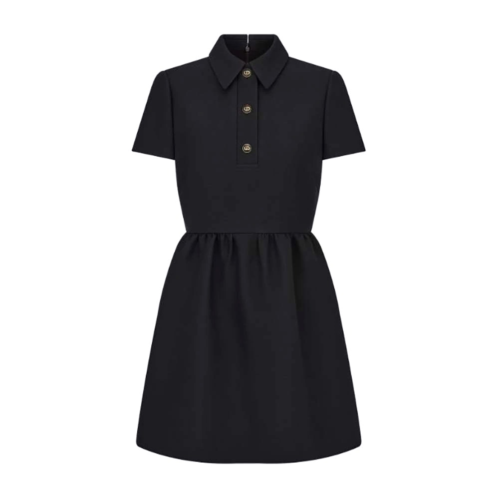 Váy Dior Fitted Dress with CD Buttons Black Wool and Silk