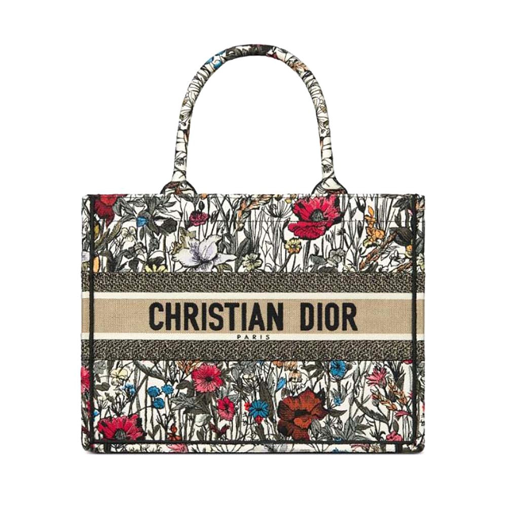 TÚI Dior Women Small Dior Book Tote Multicolor Mille Fleurs Embroidery