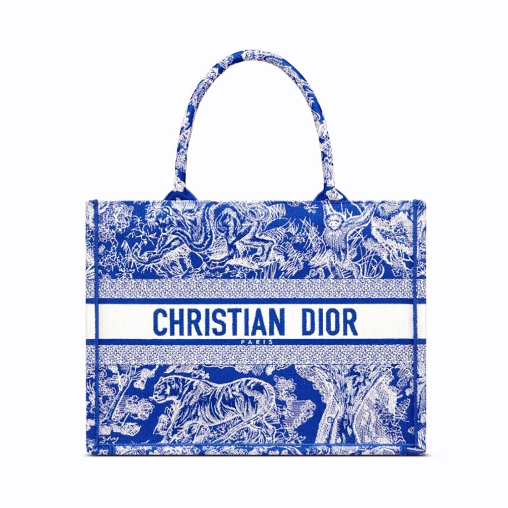 TÚI Dior Women Medium Dior Book Tote Fluorescent Blue Toile de Jouy Reverse Embroidery