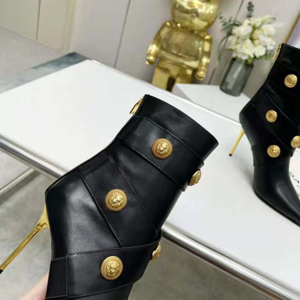 GIÀY Balmain Women Alma Leather Ankle Boots-Black