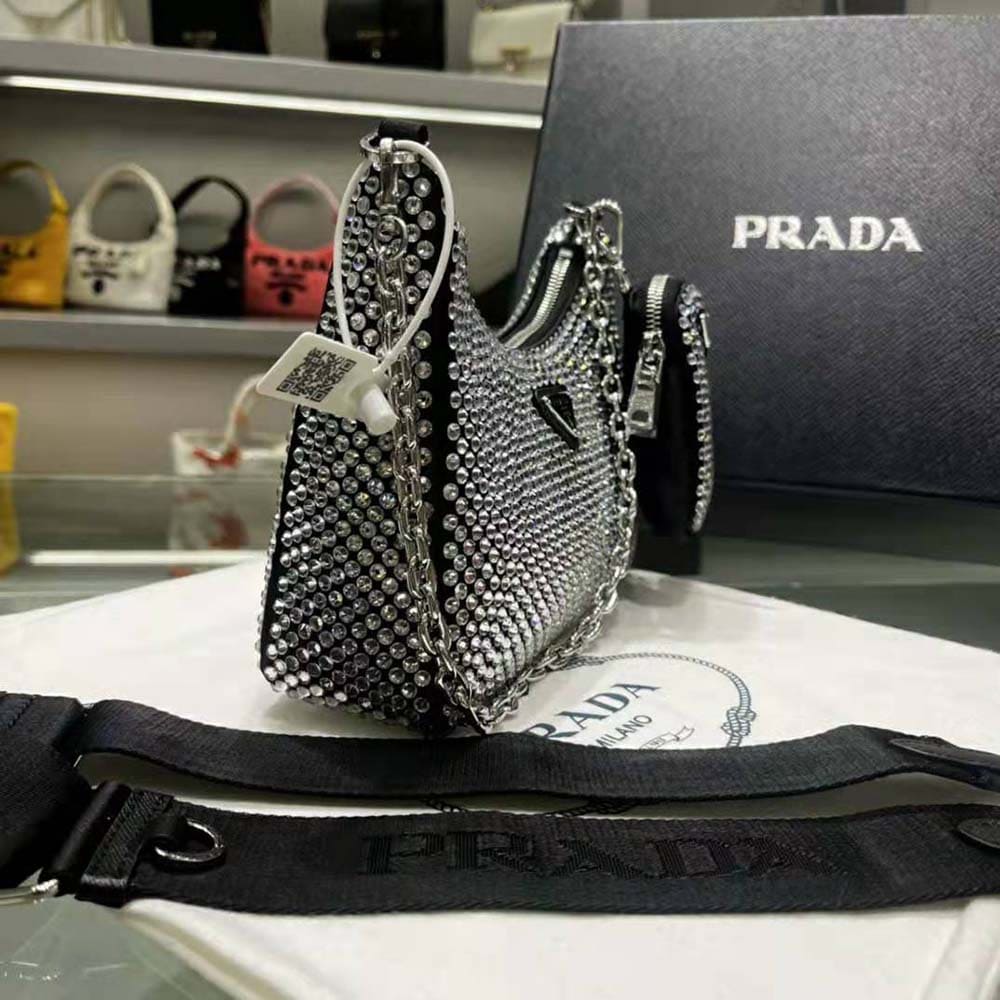 TÚI Prada Women Re-Edition 2005 Satin Bag with Crystals-Aqua
