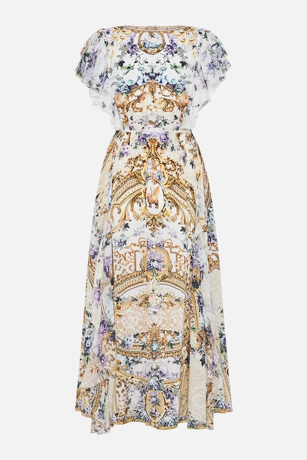 VÁY CAMILLA Silk Blue Cardigan Embellished V-Neck Maxi Dress High Classy NgắnTay