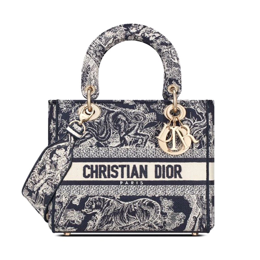 TÚI Dior Women Medium Lady D-lite Bag Blue Toile de Jouy Reverse Embroidery