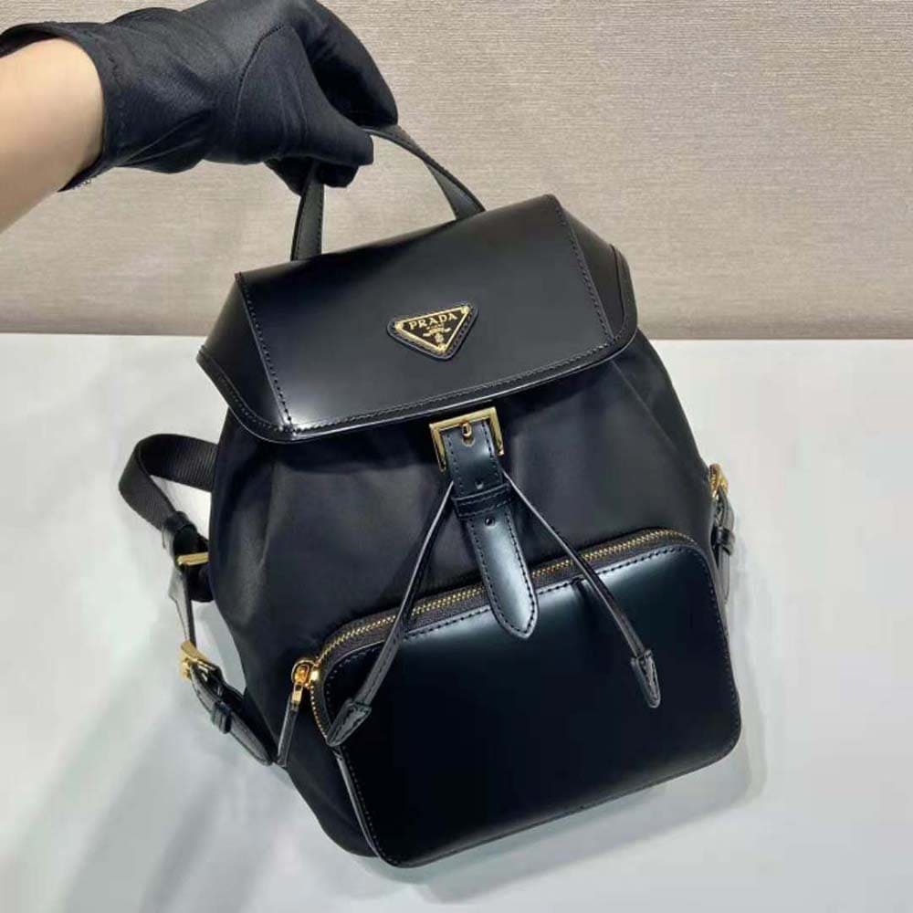 BALO Prada Women Re-Nylon and Brushed Leather Backpack-Black