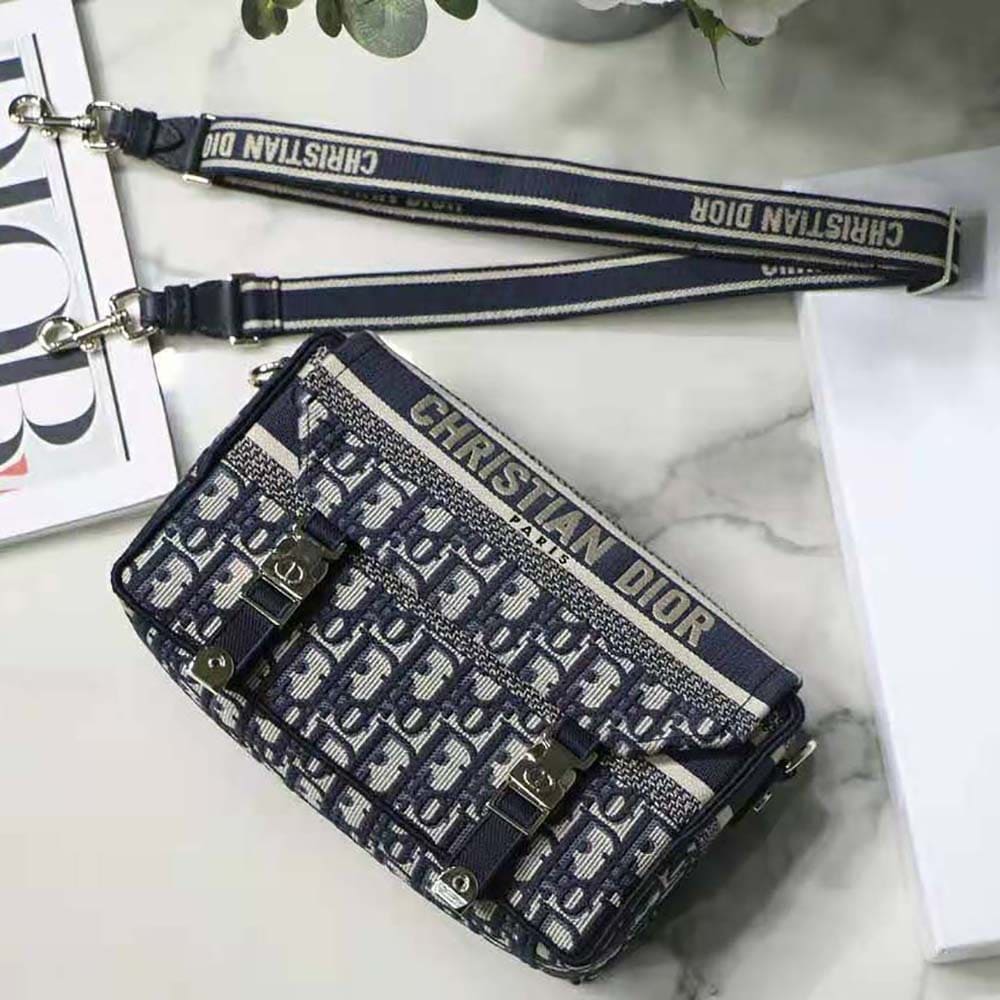 TÚI Dior Women Small Diorcamp Bag Blue Dior Oblique Embroidery Top Quality