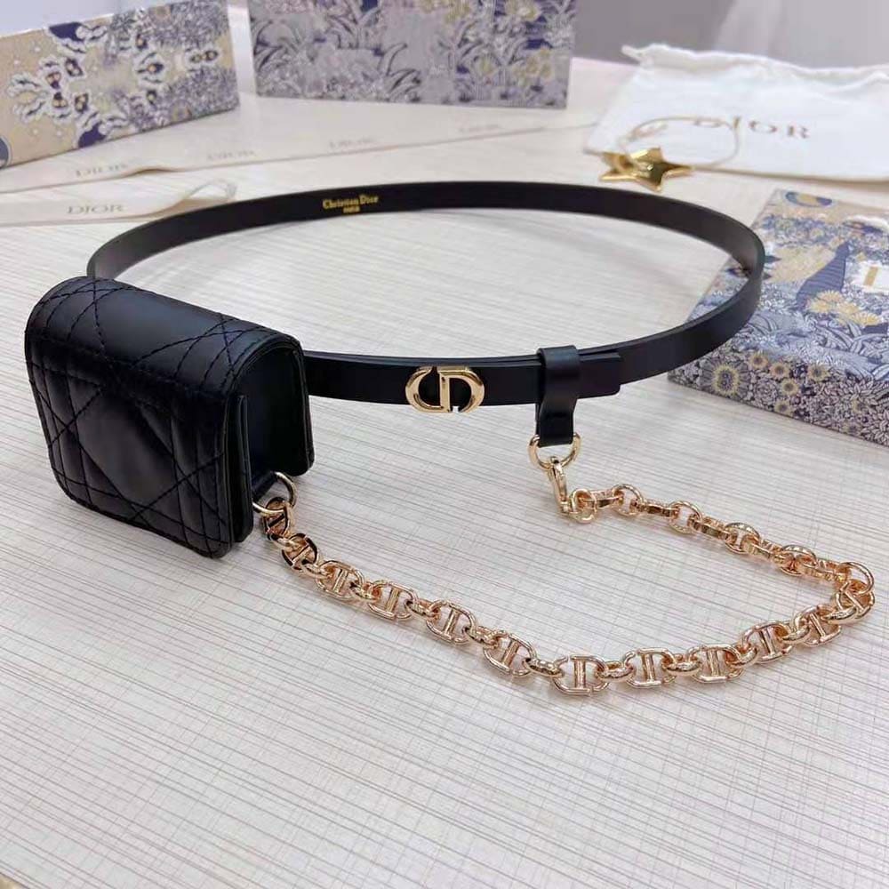 DÂY LƯNG Dior Women Caro Belt with Removable Pouch Black Smooth Calfskin and Cannage Calfskin 15 MM