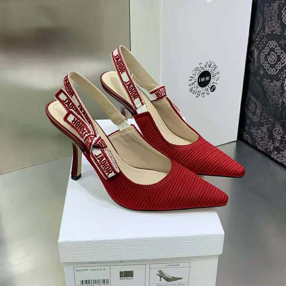 GIÀY Dior Women J’Adior Slingback Pump Cherry Red Embroidered Cotton