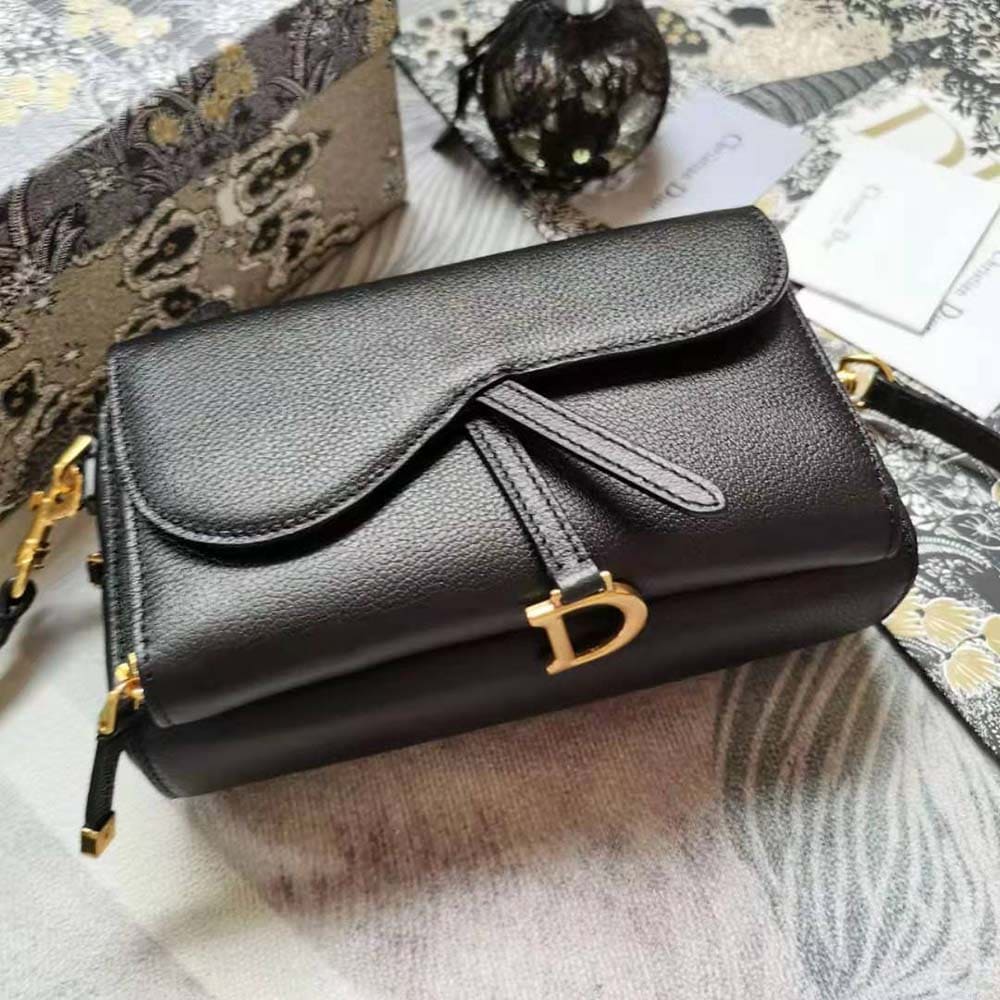 TÚI Dior Women Saddle Double Pouch Goatskin-Black
