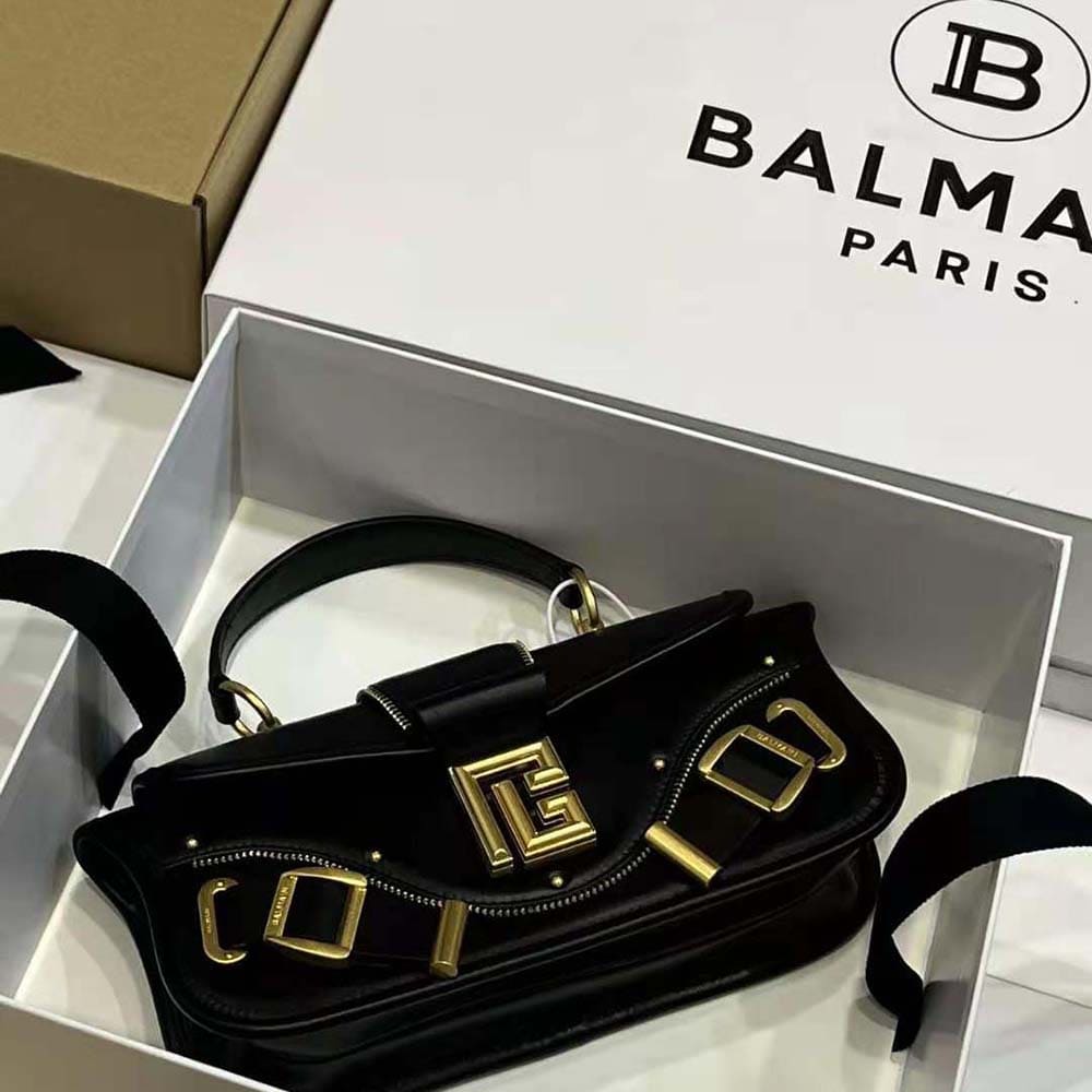 TÚI Balmain Women Blaze Clutch Bag in Smooth Leather-Black
