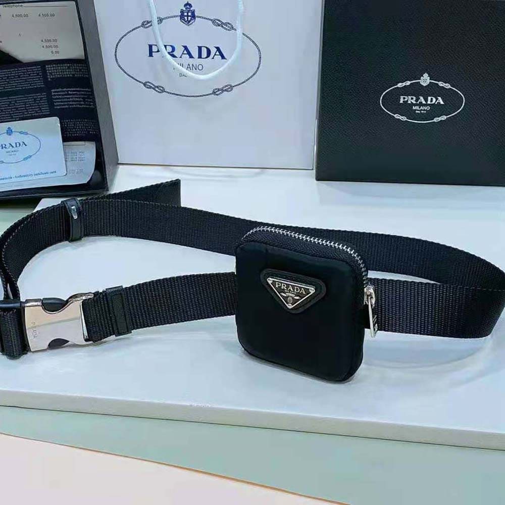 DÂY LƯNG Prada Women Woven Nylon Belt with Enameled Metal Triangle Logo