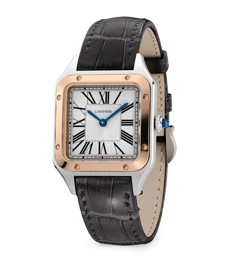 Đồng hồ CARTIER Steel and Rose Gold Santos-Dumont Watch 27.5mm mặt số màu trắng