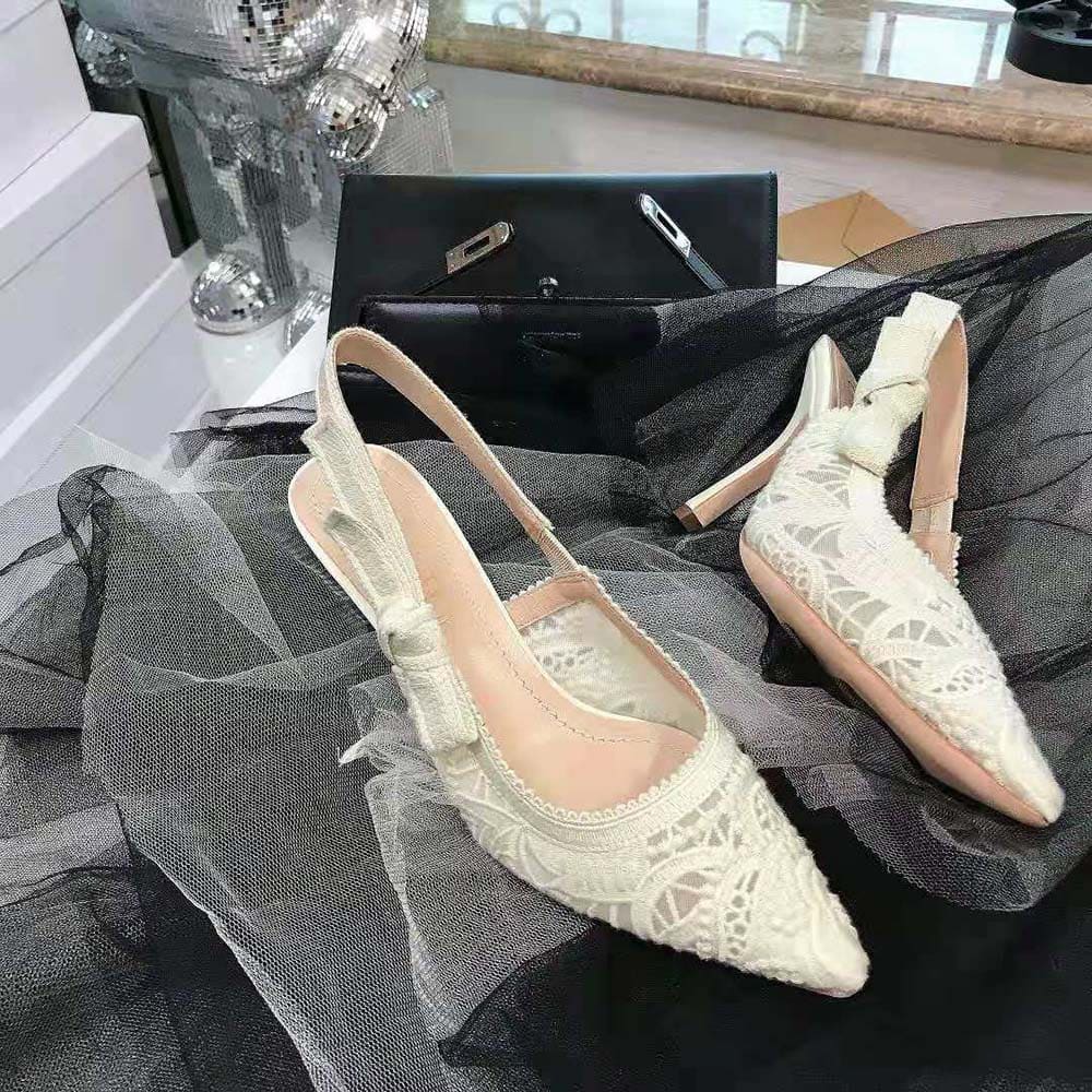 GIÀY Dior Women J’Adior Slingback Pump White Macramé Embroidered Cotton