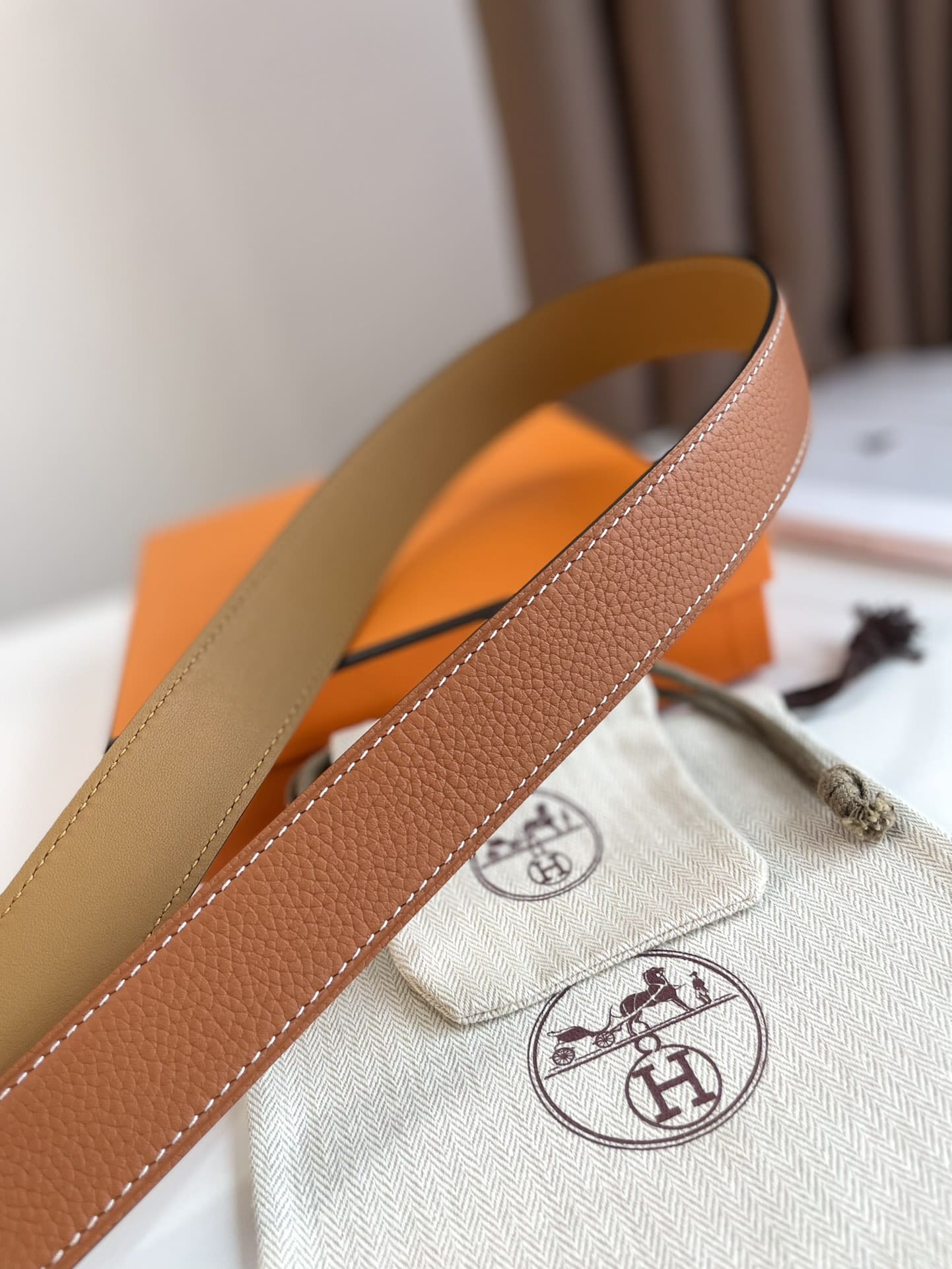 DÂY LƯNG HERMES Togo Brown leather