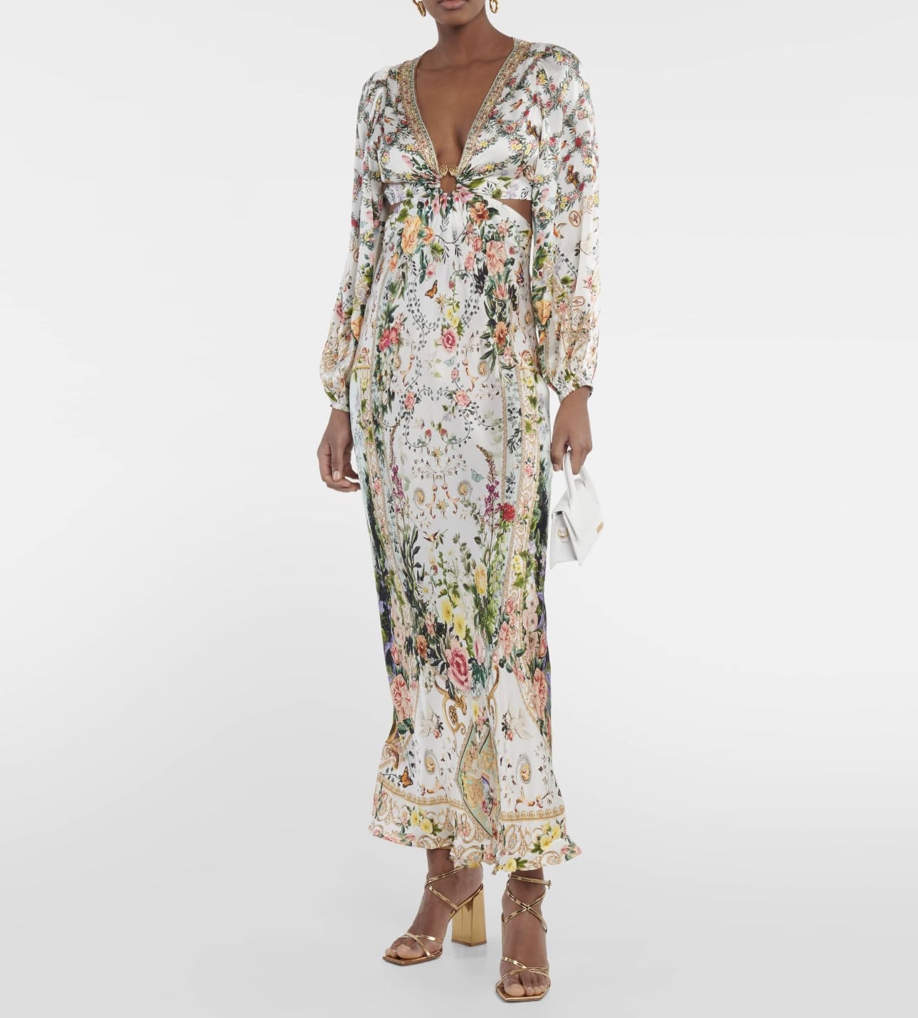 VÁY CAMILLA Silk Flower Cardigan Embellished V-Neck Maxi Dress High Classy Dài Tay