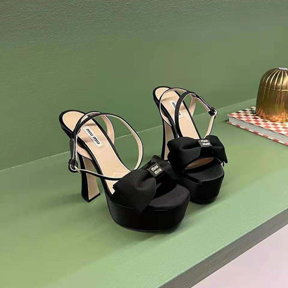 GIÀY Miu Miu Women Satin Platform Sandals in 135mm Heel Height-Black