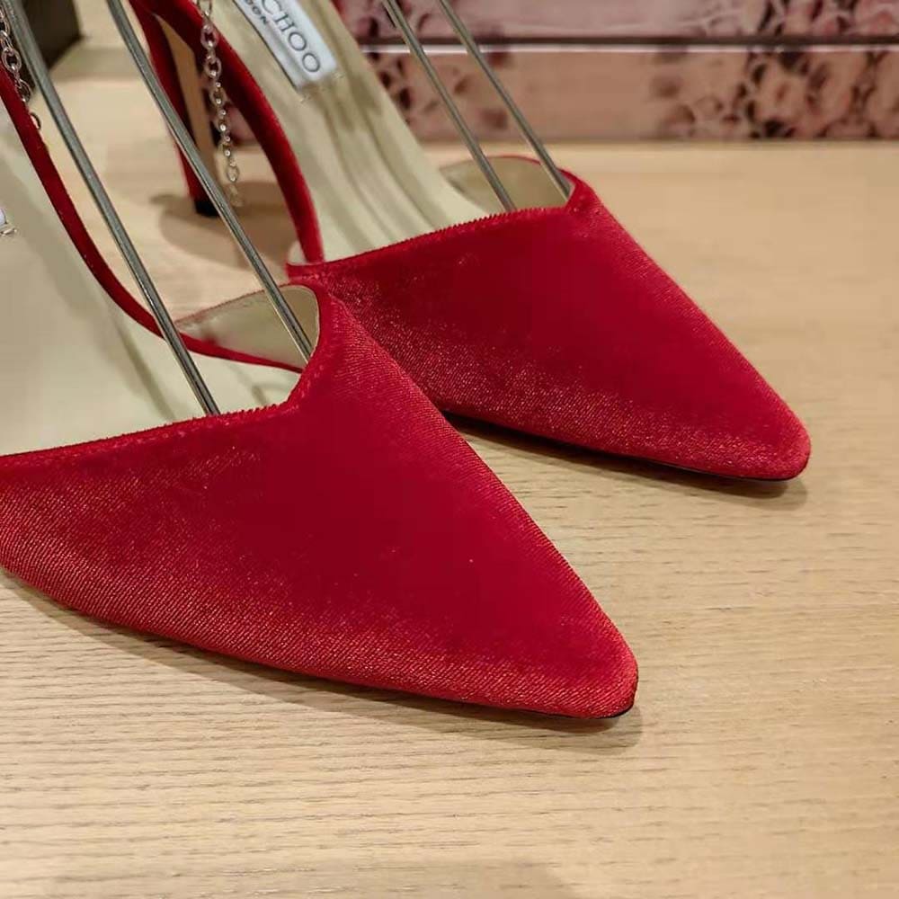 GIÀY Jimmy Choo Women Saeda 85 Red Velvet Pumps with Crystal Embellishment