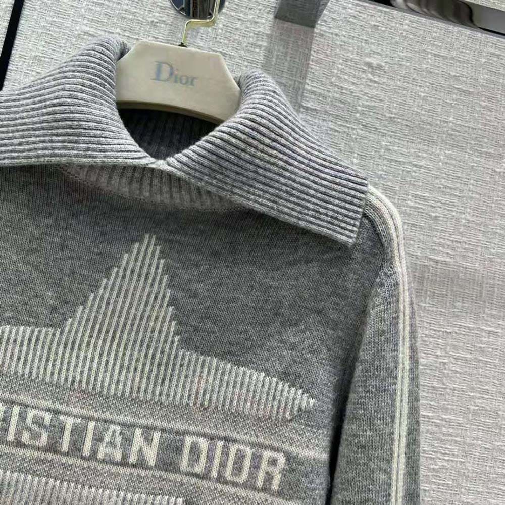 ÁO Dior Women Dioralps Stand-Collar Sweater Gray and White Three-Tone Dior Star Wool and Cashmere Knit