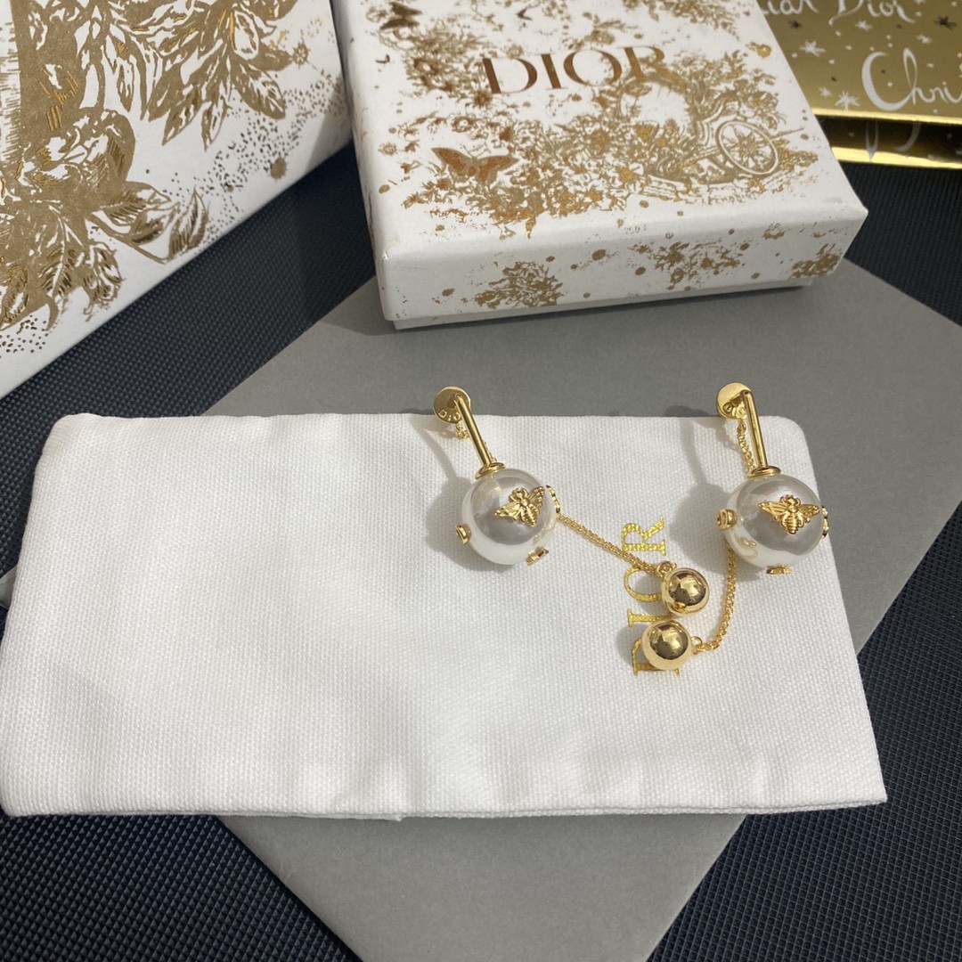 Bông tai Dior Earrings Bee Gold-Finish Gold Metal and Resin Pear Crystals