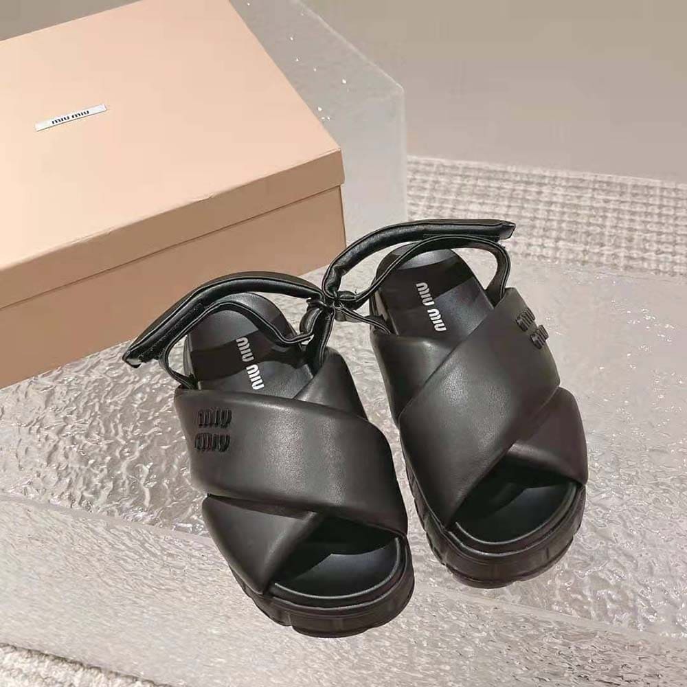 DÉP SANDALS Miu Miu Women Sporty Nappa Leather Sandals-Black