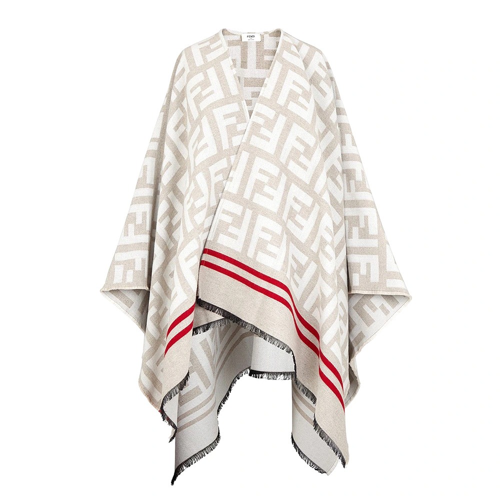 KHĂN Fendi Women FF Poncho Multicolor Wool and Silk Poncho-White