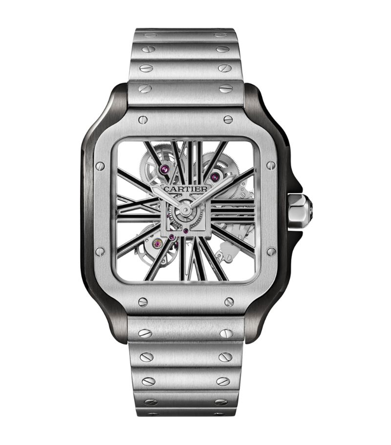 Đồng hồ CARTIER Large Steel Santos de Cartier Skeleton Watch 39.8mm mặt số màu xám