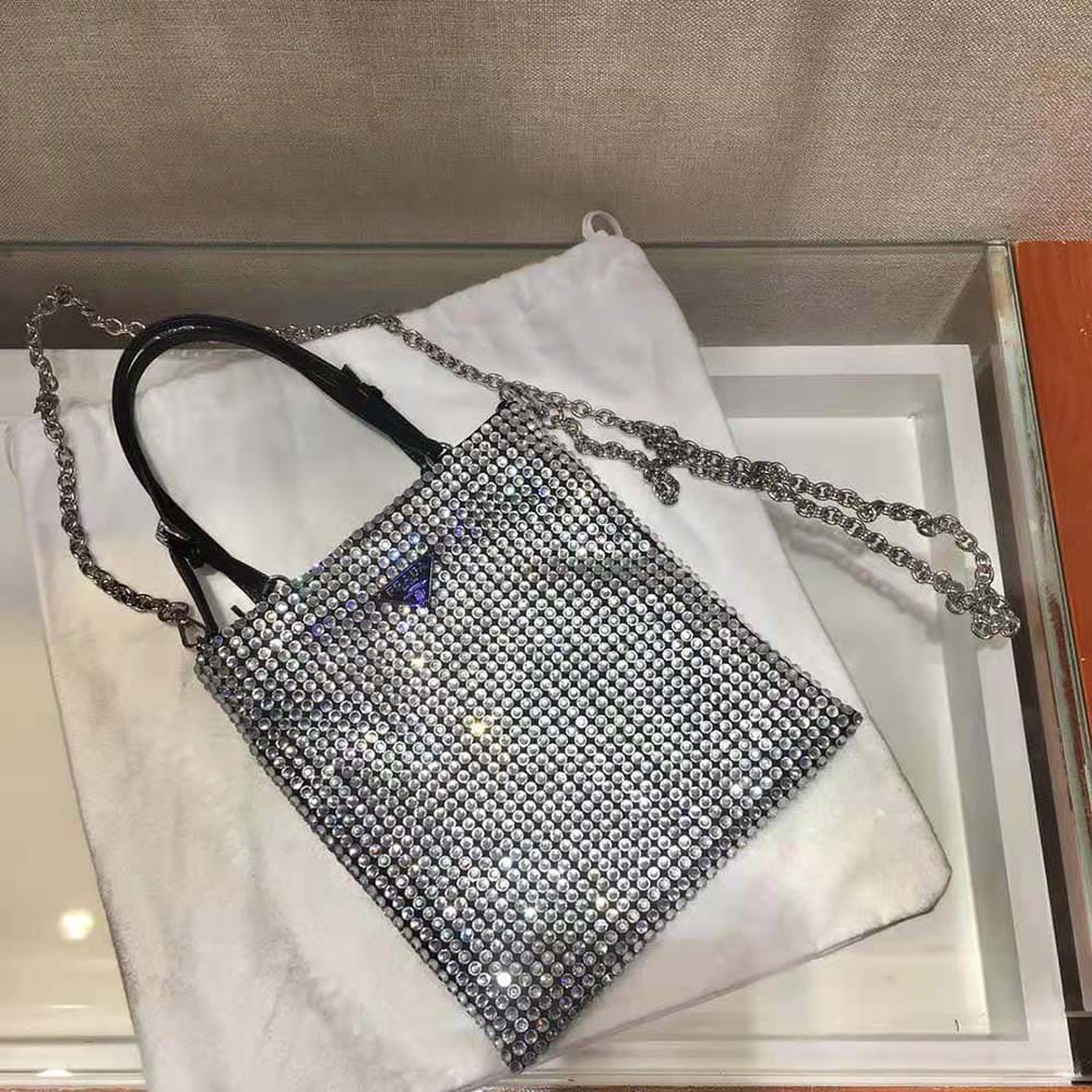 TÚI Prada Women Satin Handbag with Crystals-Black