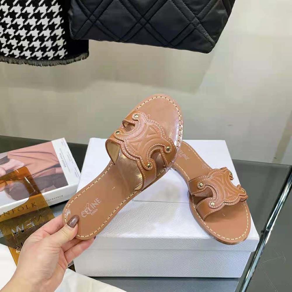 DÉP Celine Women Triomphe Mule in Calfskin-Tan