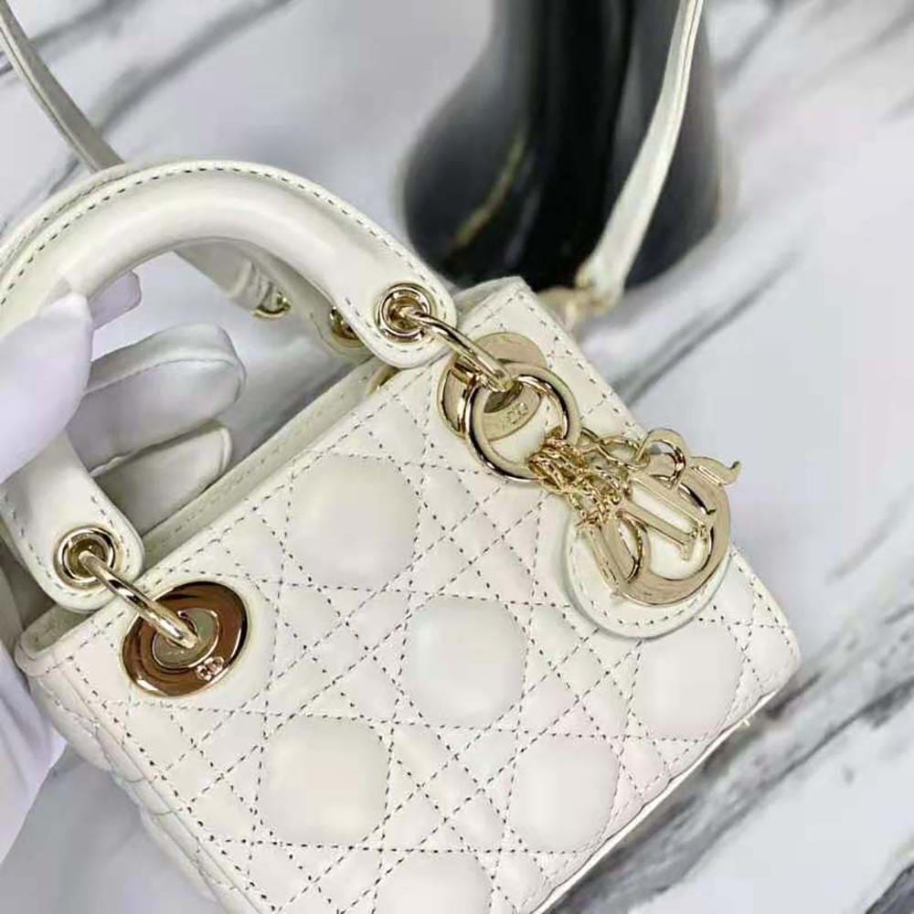 TÚI Dior Women Micro Lady Dior Bag Latte Cannage Lambskin