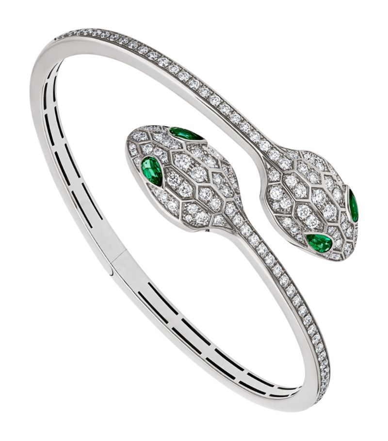 Vòng tay BVLGARI White Gold, Diamond and Emerald Serpenti Bangle vàng trắng 18K
