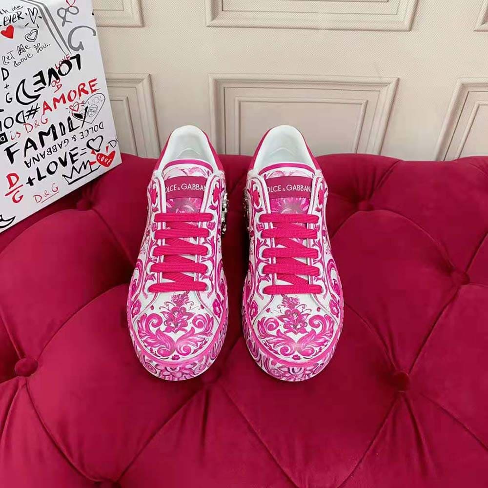 GIÀY Dolce Gabbana D&G Women Calfskin Portofino Sneakers-Pink
